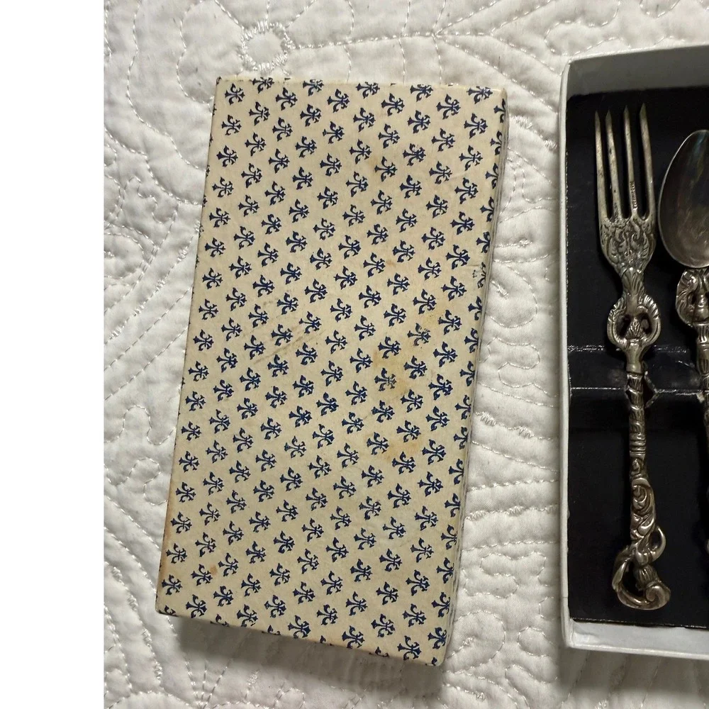 Flatware Set Small Fork, Knife, Spoon Silver Ornate Italian Vintage Figural Set